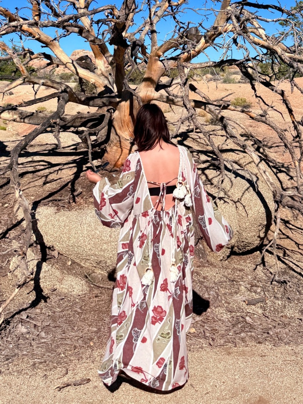 Boho Floral Maxi Dress with Open Back - Flowy Oversized Resort & Vacation Wear